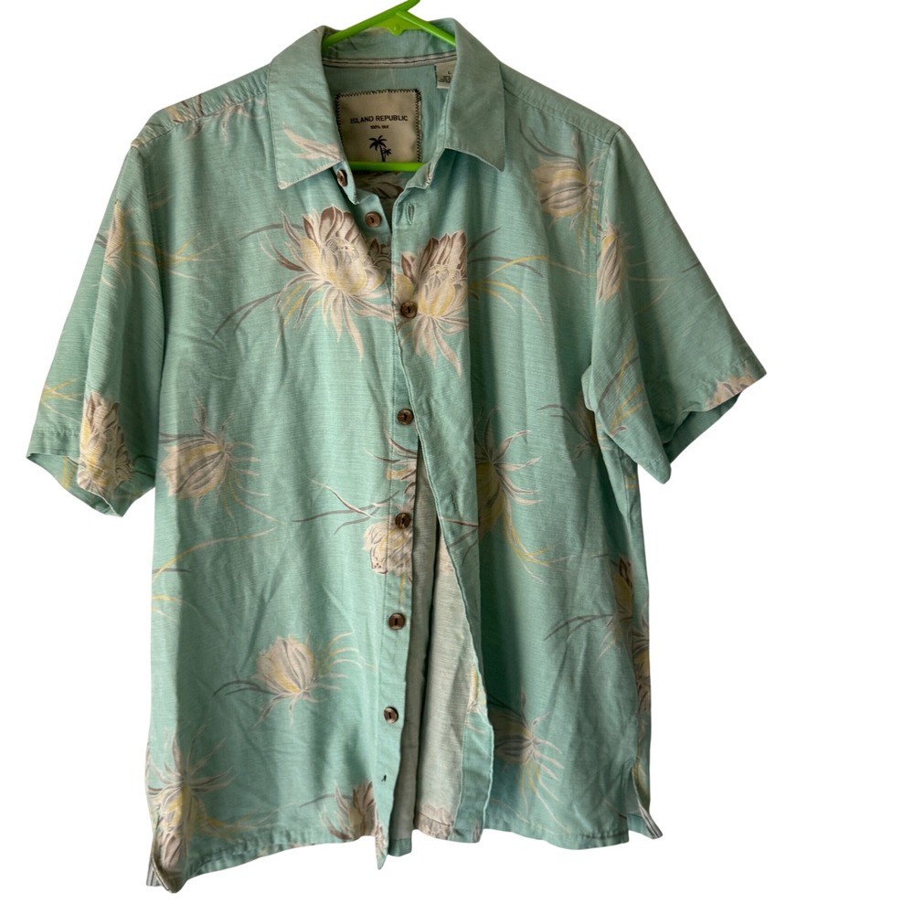 Island Republic Silk Hawaiian Aloha Shirt Men's Large Floral Print Short Sleeve‎